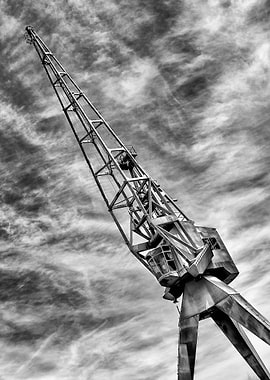 Old dock crane in monochrome