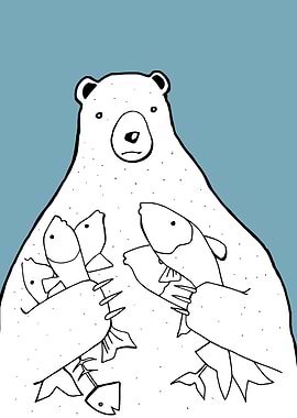 Hand drawn illustration or drawing of a polar bear with ...