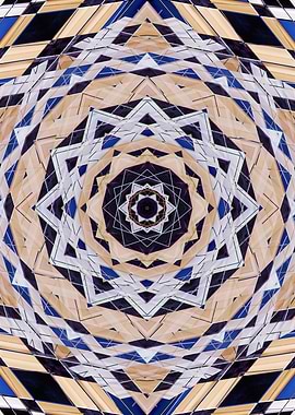 Mandala in white blue yellow and black tones