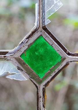 Old window with broken glass