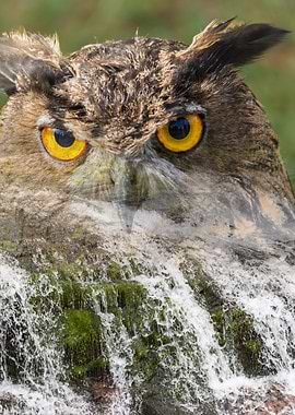 waterfall and owl on the R