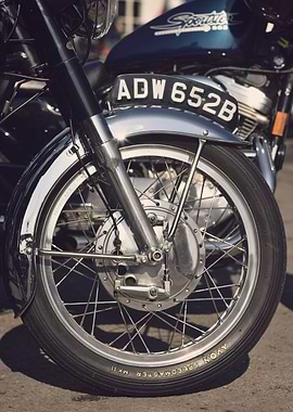 Front drum brake and wheel from a classic British motor ...