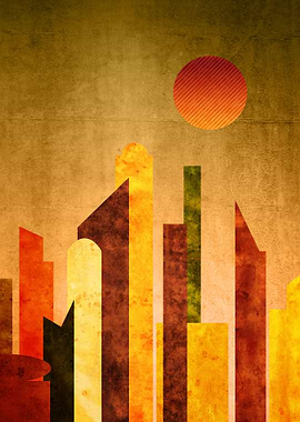 Autumn City Sunset Geometric Flat Urban Landscape - I d ...
