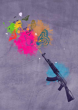 Digital illustration of an ak 47 rifle shooting colors ...