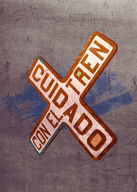 Digital illustration of a sign that says: Cuidado con e ...