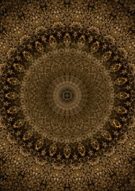 Mandala in brown and golden tones with bone motiff.
