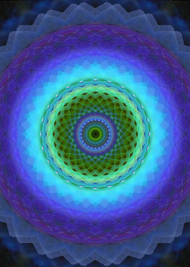 Glowing mandala in blue and green tones