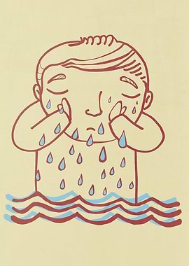 Hand drawn illustration or drawing of a boy crying a lo ...