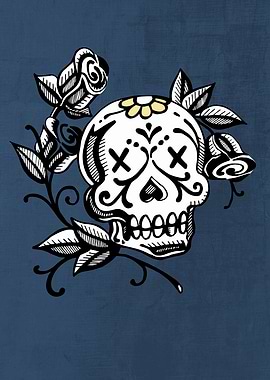 Hand drawn illustration or drawing of a skull and roses ...