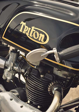 Close up of a classic British Triton motorcycle