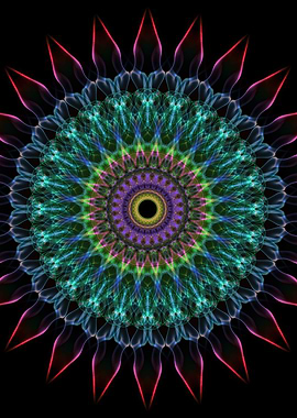 Colorful mandala with red petals