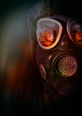 Fireman wearing gas mask