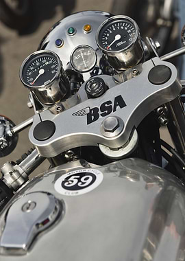Close up of a classic BSA British motorcycle