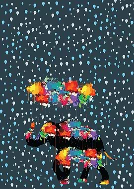 Baby elephant love rain and rainbows