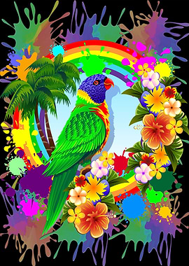Rainbow Lorikeet Paint Splats