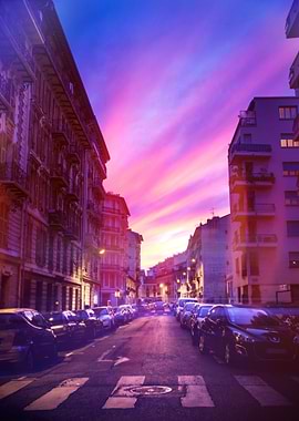 The sun sets on Nice, France