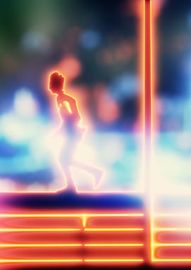 Neon figures in front of a lighthouse (2 of 3)