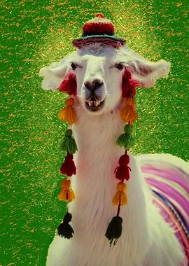 Llama in Chiloe-Chile with ornaments