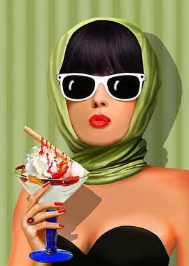 Beautiful woman with head scarf and sundaes at style of ...