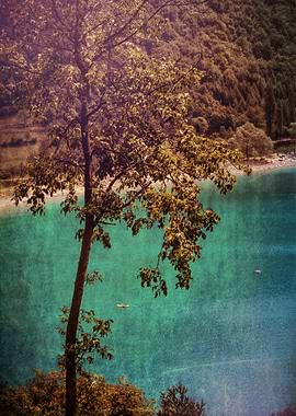landscape of blue lake in the mountain