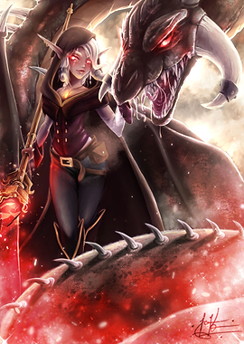 Original piece of an elf and her dragon, Rajani, and Da ...