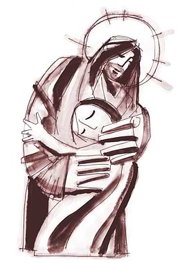 Hand drawn illustration or drawing of Jesus Christ hugg ...