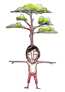 Hand drawn illustration or drawing of a man with a tree ...
