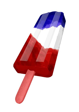 A realistic illustration of a Popsicle colored red, whi ...