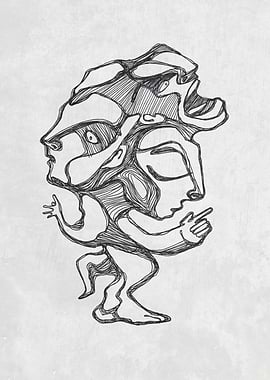 Hand drawn illustration or drawing of an abstract man w ...