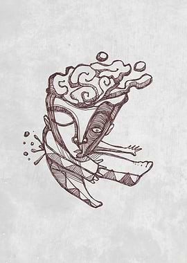 Hand drawn illustration or drawing of an abstract man w ...