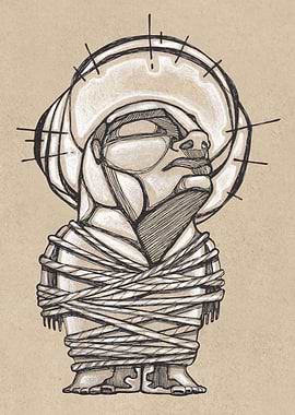 Hand drawn illustration or drawing of a man tied with r ...