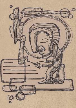 Hand drawn illustration or drawing of an abstract man w ...