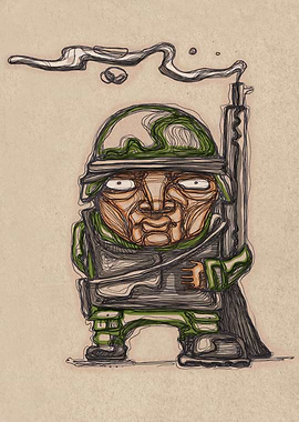 Hand drawn illustration or drawing of an abstract soldi ...