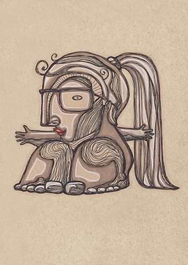 Hand drawn illustration or drawing of an abstract woman ...