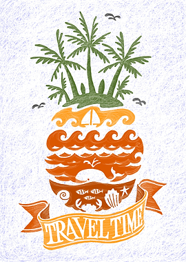 Beach illustration with pineapple theme for the people ...