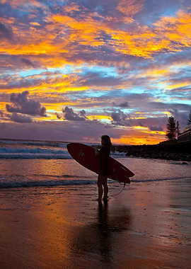 Austria sunset and surfer waiting for that first mornin ...