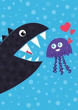 Funny cartoon illustration of a jellyfish who is desper ...