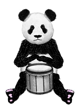 A fun illustration of a black and white panda bear play ...