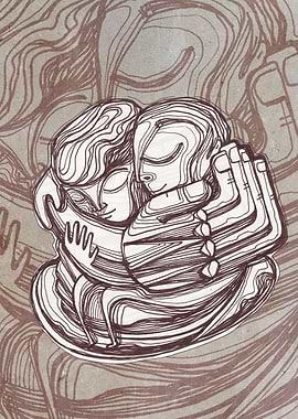 Hand drawn illustration or drawing of a man and a woman ...