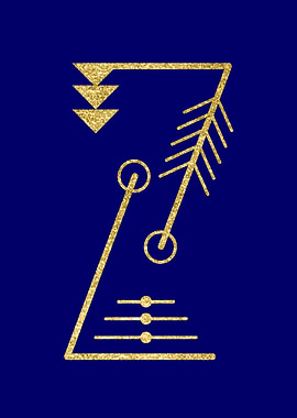 The letter Z with sacred geometry. Gold on blue backgro ...