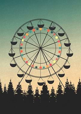 Illustration of a cat in a Ferris wheel at the sunset. ...