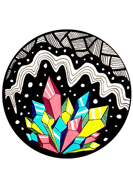 Ink and Prismacolor illustration of a green, blue, and ...