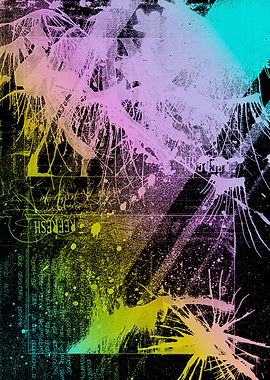 negative rainbow exposure of a layered grunge artwork. ...