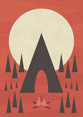 Minimalist geometric camping in the nature landscape il ...