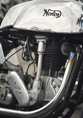 close up of a classic british norton motorcycle