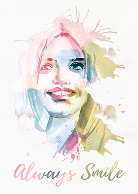 Hand-painted portrait of a woman in watercolor, polishe ...