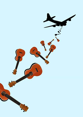 A funny illustration of a bomber plane dropping ukulele ...