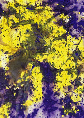 This is an abstract painting titled 'Purple Marries Yel ...