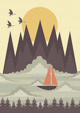 A boat sailing over the clouds.