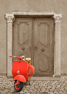 nostalgic vespa scooter in the color pink